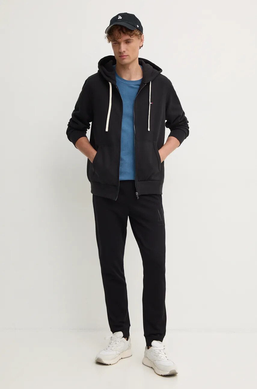 Кофта Tommy Hilfiger чоловіча колір чорний з капюшоном однотонна MW0MW37234