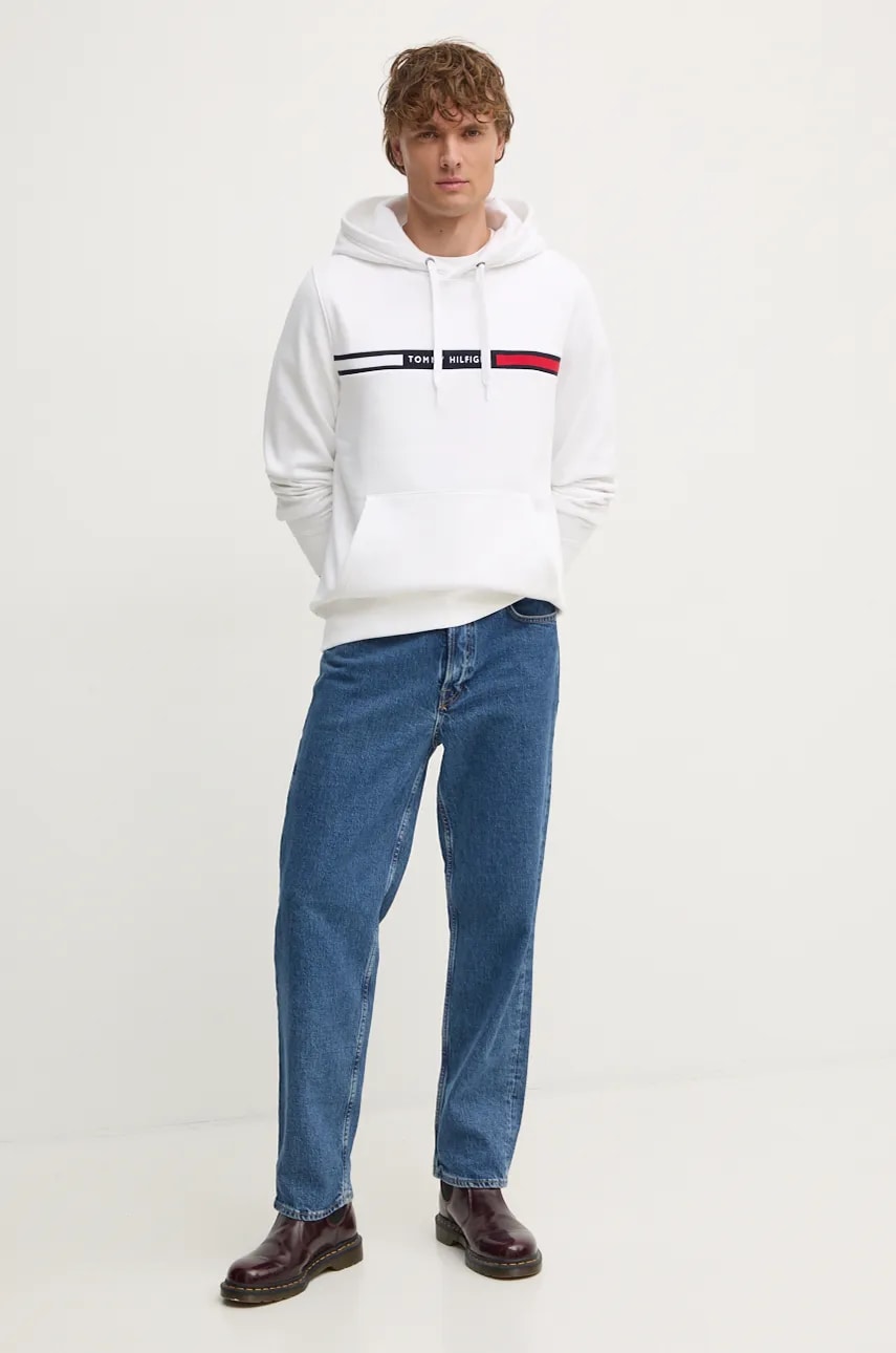 Кофта Tommy Hilfiger чоловіча колір білий з капюшоном з аплікацією MW0MW37361