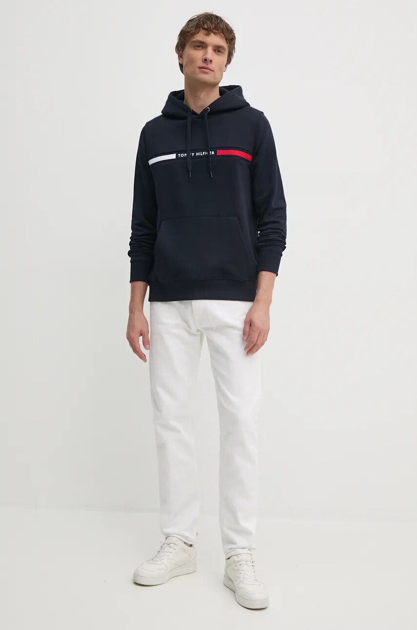 Кофта Tommy Hilfiger чоловіча колір синій з капюшоном з аплікацією MW0MW37361