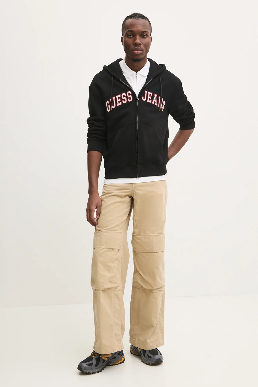 Кофта Guess Jeans чоловіча колір чорний з капюшоном з аплікацією M4BQ35 K9V31