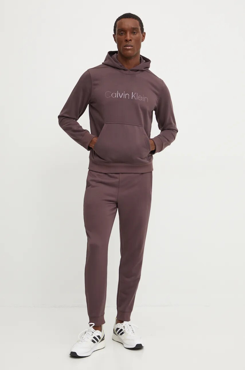 Тренувальна кофта Calvin Klein Performance колір коричневий з капюшоном з аплікацією 00GMF4W302