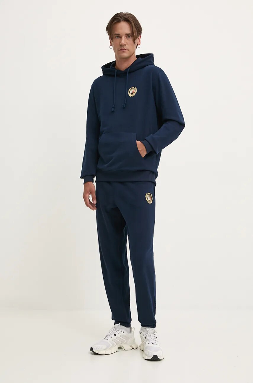 Бавовняна кофта Tommy Jeans чоловіча колір синій з капюшоном з аплікацією DM0DM19762