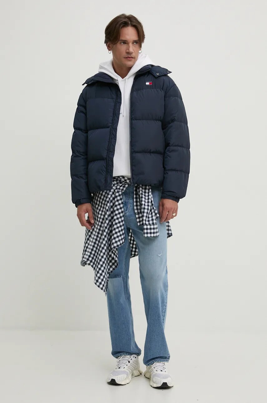 Бавовняна кофта Tommy Jeans чоловіча колір білий з капюшоном з принтом DM0DM20500