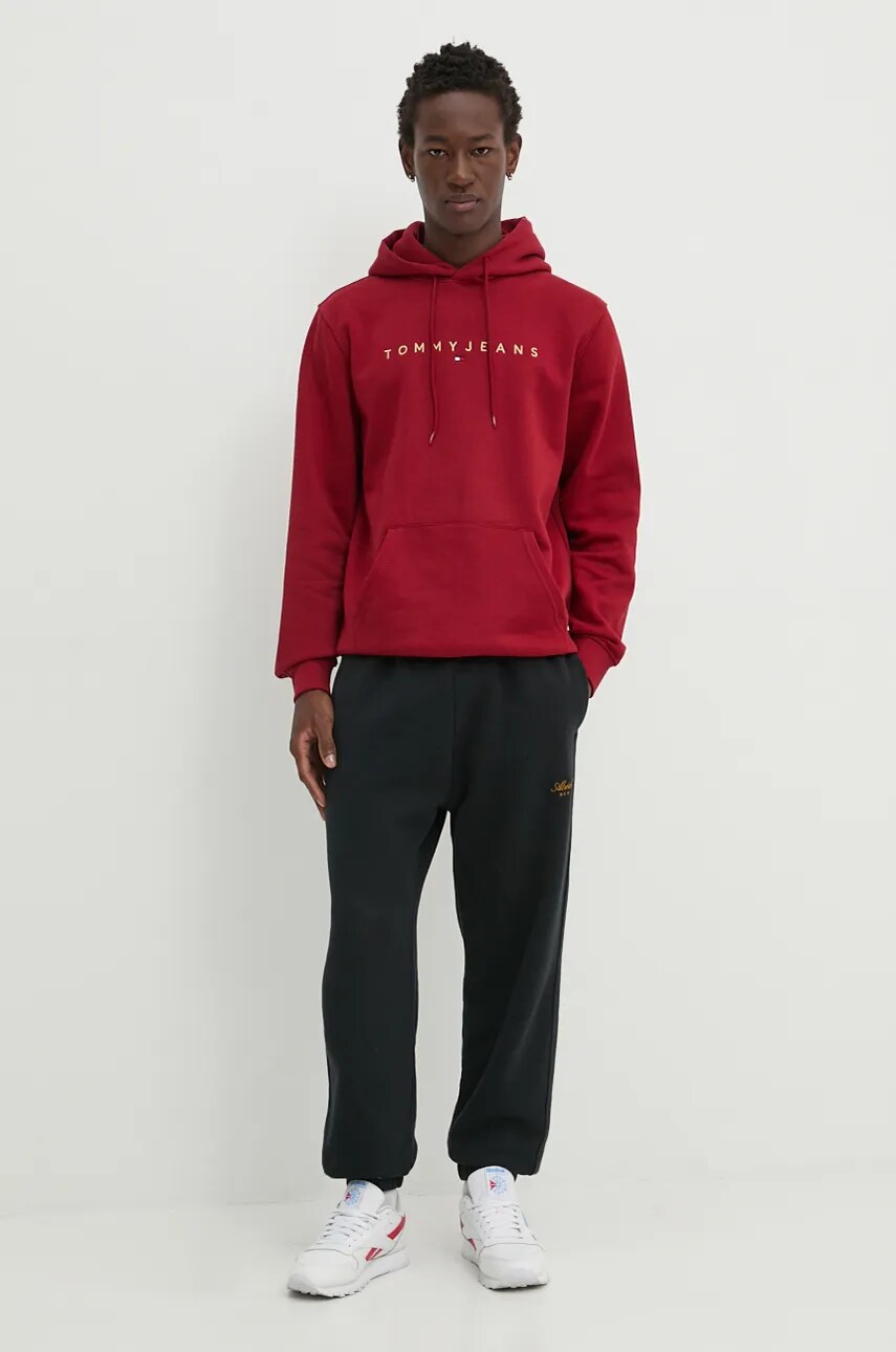 Кофта Tommy Jeans чоловіча колір бордовий з капюшоном з аплікацією DM0DM20503