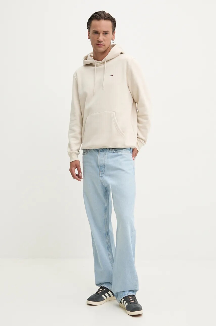 Кофта Tommy Jeans чоловіча колір бежевий з капюшоном однотонна DM0DM20742