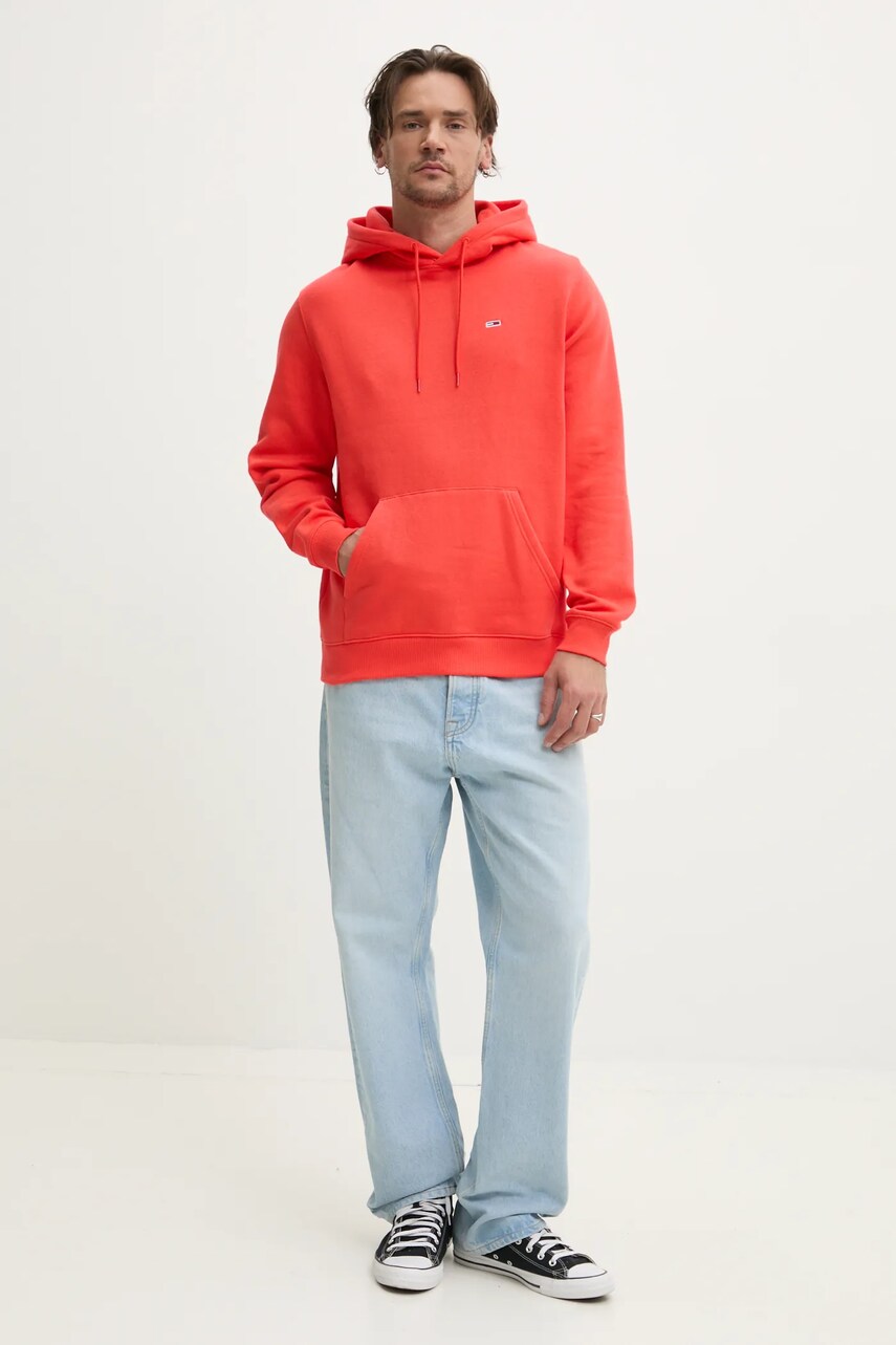 Кофта Tommy Jeans чоловіча колір помаранчевий з капюшоном однотонна DM0DM20742