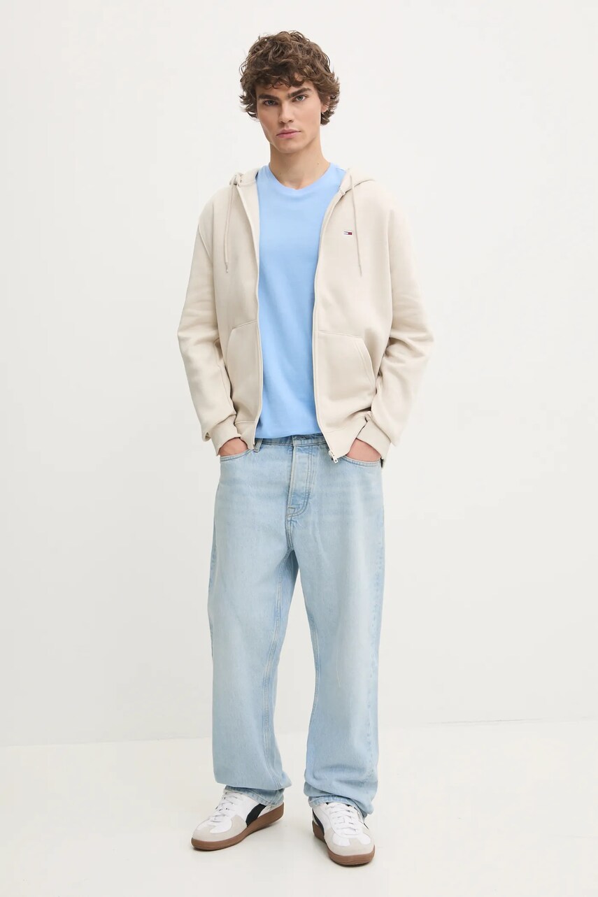 Кофта Tommy Jeans чоловіча колір бежевий з капюшоном однотонна DM0DM20743