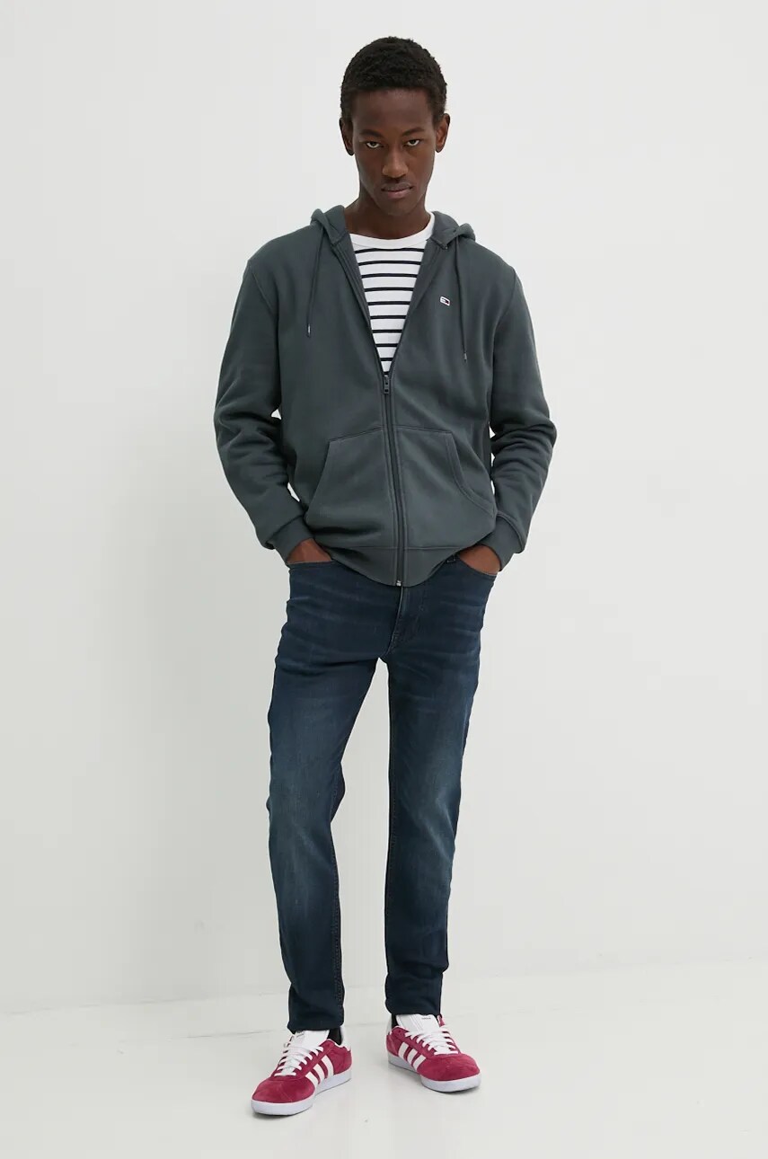 Кофта Tommy Jeans чоловіча колір сірий з капюшоном однотонна DM0DM20743