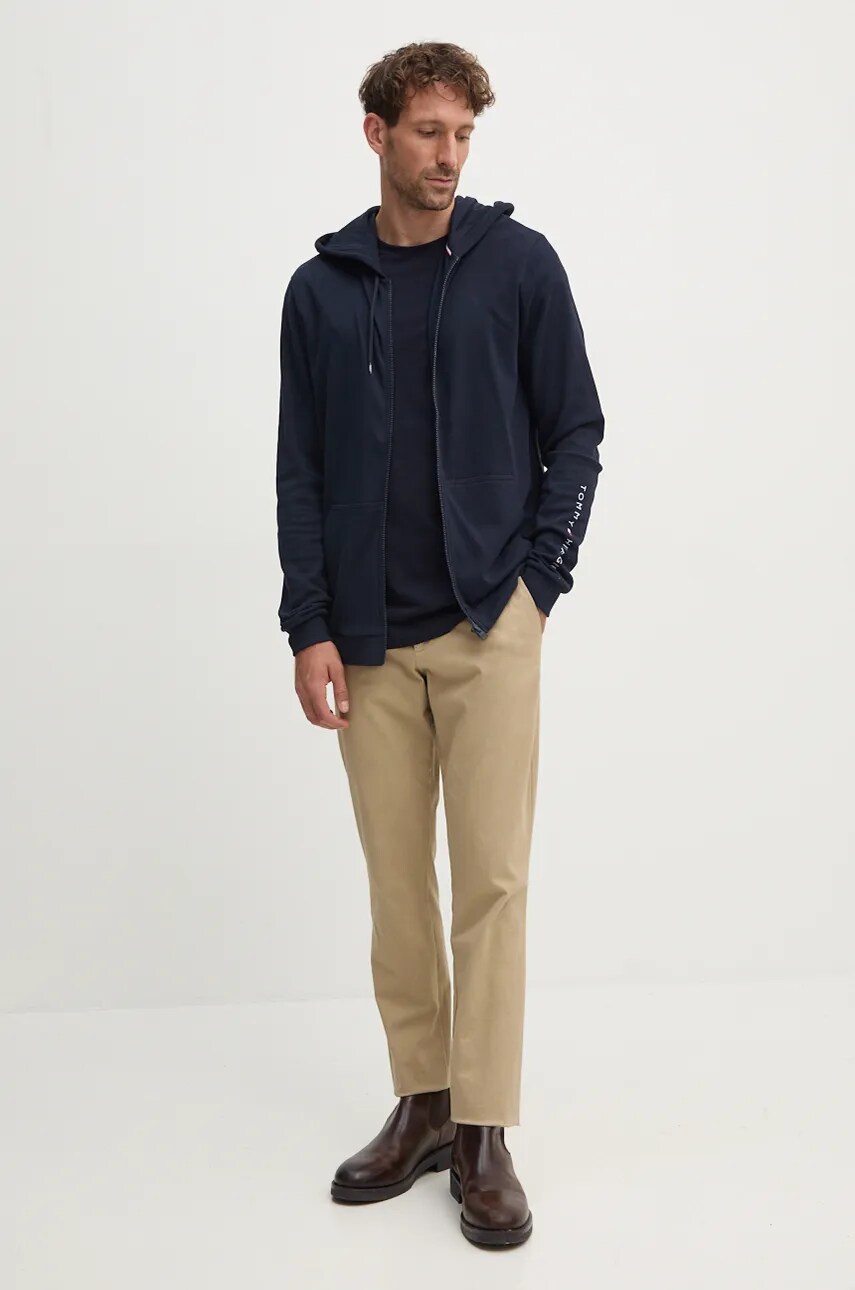 Кофта Tommy Hilfiger чоловіча колір синій з капюшоном з принтом UM0UM03347