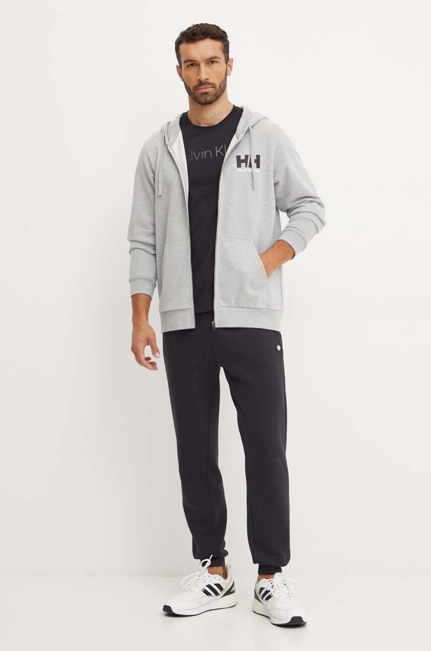 Бавовняна кофта Helly Hansen HH LOGO чоловіча колір сірий з капюшоном з принтом 30393