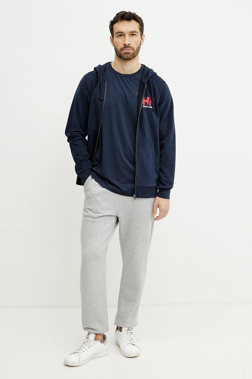 Бавовняна кофта Helly Hansen HH LOGO чоловіча колір синій з капюшоном з принтом 30393