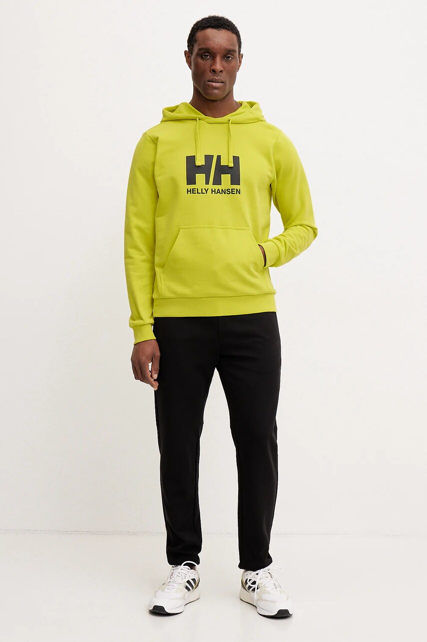 Бавовняна кофта Helly Hansen HH LOGO чоловіча колір жовтий з капюшоном з принтом 30394