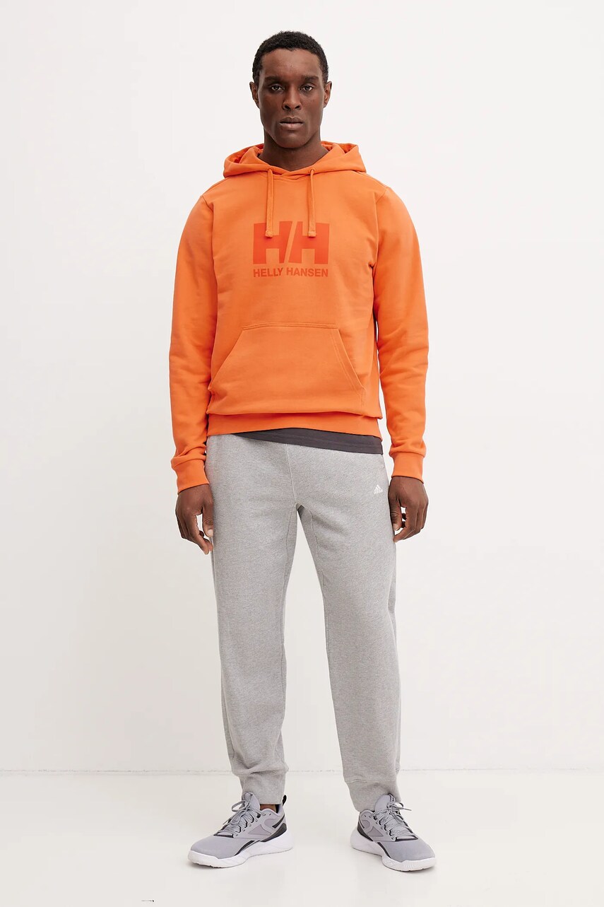 Бавовняна кофта Helly Hansen HH LOGO чоловіча колір помаранчевий з капюшоном з принтом 30394