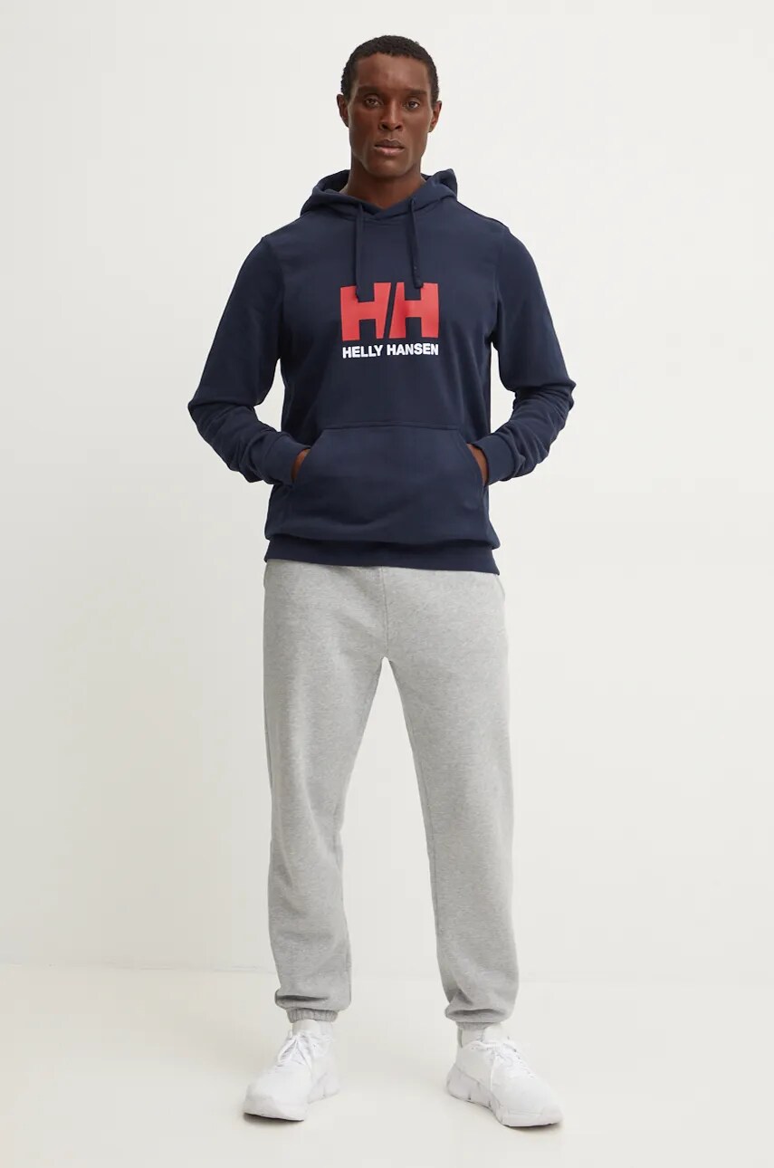 Бавовняна кофта Helly Hansen HH LOGO чоловіча колір синій з капюшоном з принтом 30394