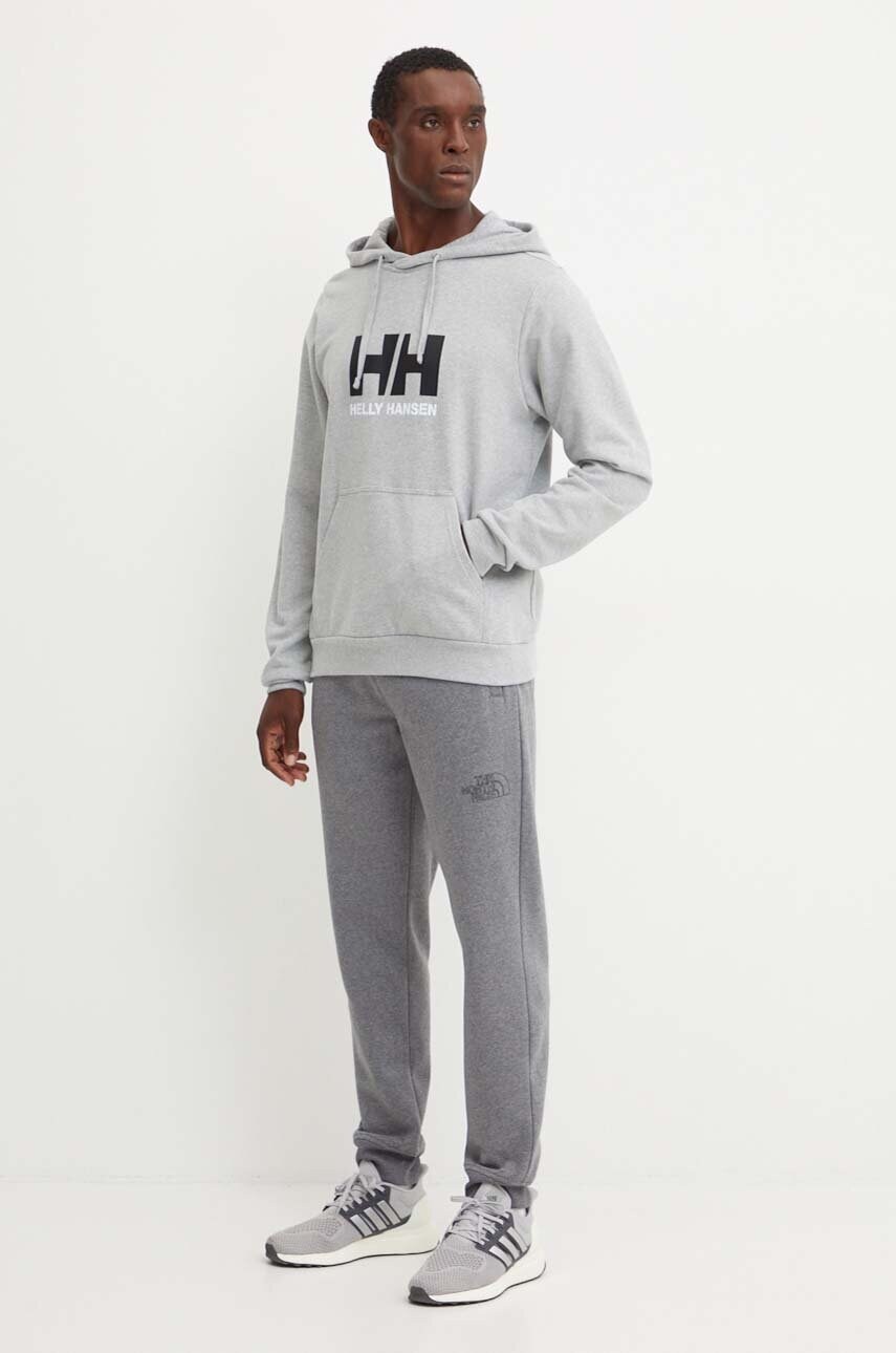 Бавовняна кофта Helly Hansen HH LOGO чоловіча колір сірий з капюшоном з принтом 30394