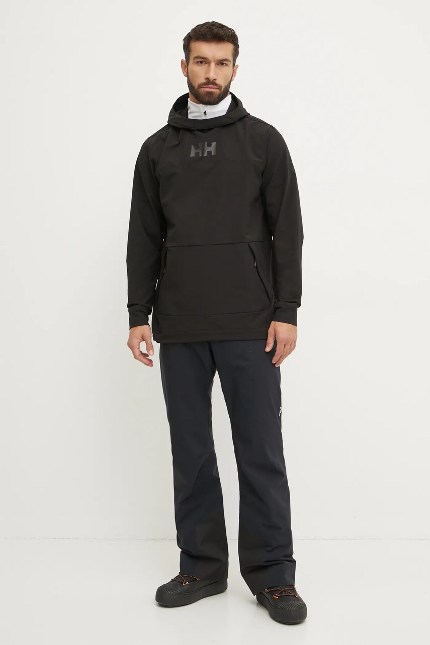 Спортивна кофта Helly Hansen ULLR D Shield колір чорний з капюшоном з принтом 65979