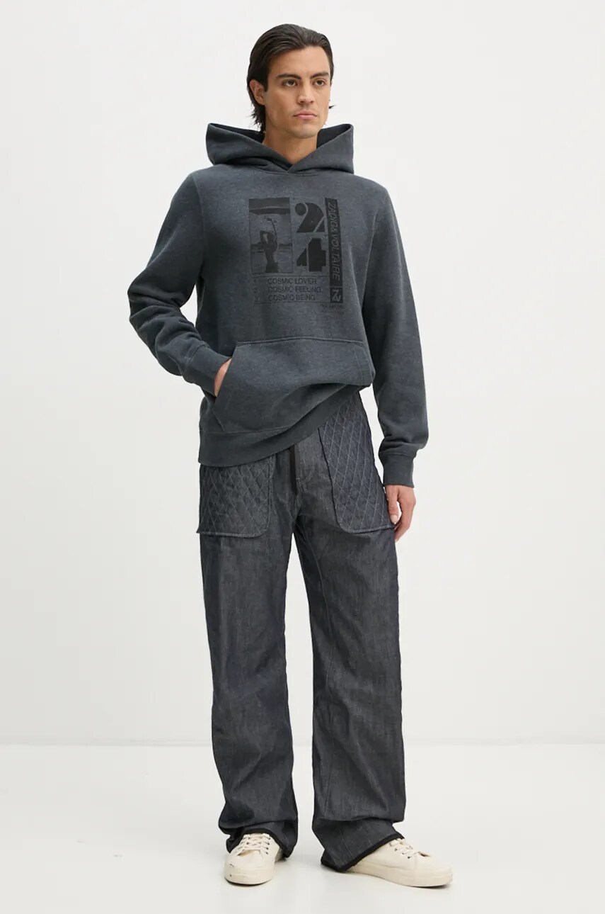 Кофта ZADIG&VOLTAIRE чоловіча колір сірий з капюшоном з принтом JMSS00254