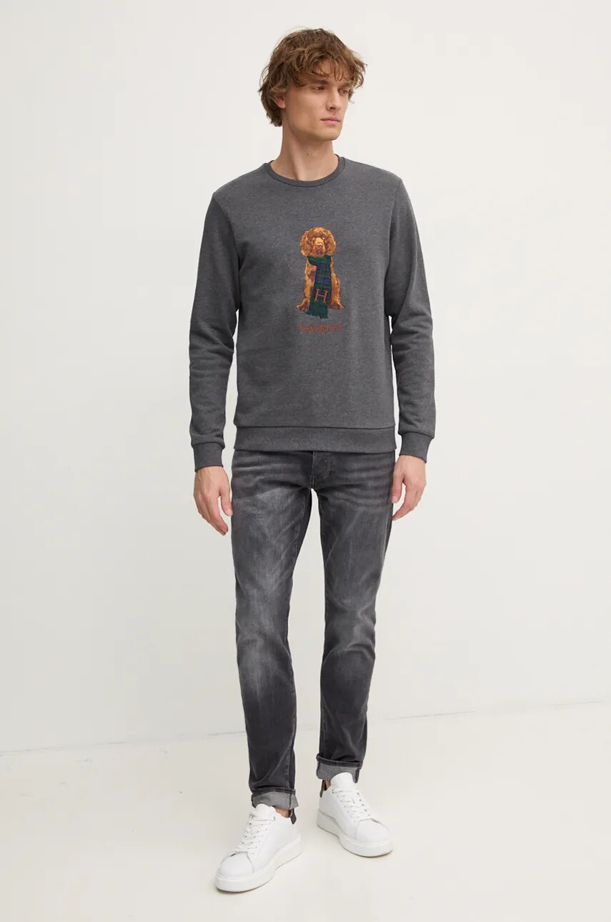 Бавовняна кофта Hackett London чоловіча колір сірий з аплікацією HM581285