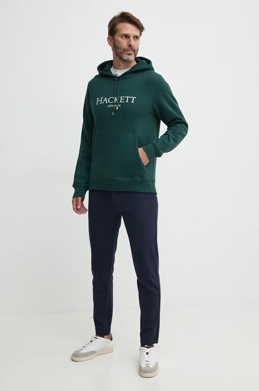 Кофта Hackett London чоловіча колір зелений з капюшоном з аплікацією HM581289