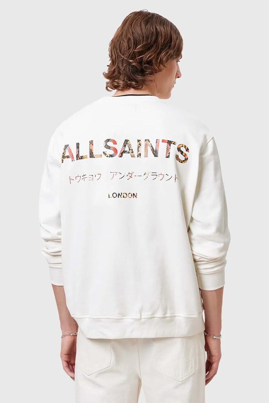 Бавовняна кофта AllSaints UNDERGROUND чоловіча колір білий з принтом M033NB