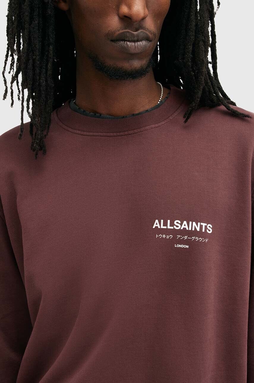 Бавовняна кофта AllSaints UNDERGROUND чоловіча колір бордовий з принтом M033NB