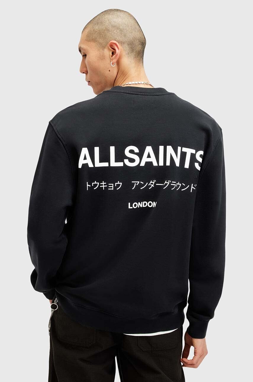Бавовняна кофта AllSaints UNDERGROUND чоловіча колір чорний з принтом M033NB