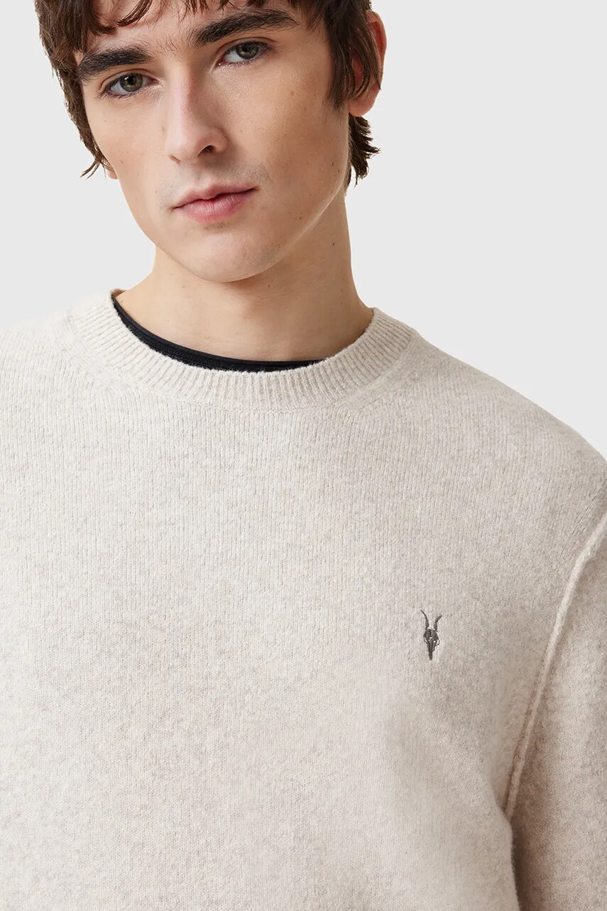 Светр з вовною AllSaints STATTEN колір бежевий однотонна M039KA