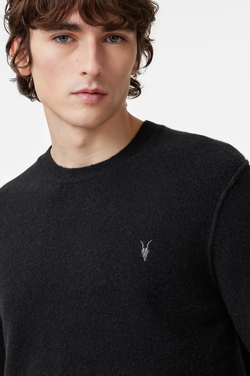 Светр з вовною AllSaints STATTEN колір чорний однотонна M039KA