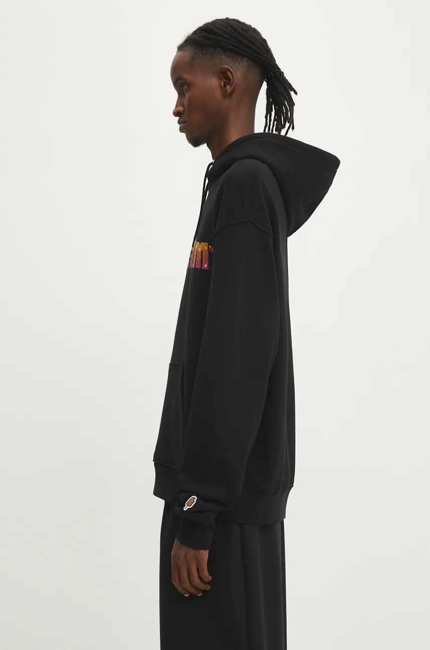 Бавовняна кофта ICECREAM Soft Serve Sparkle Popover Hood чоловіча колір чорний з капюшоном з принтом IC24333