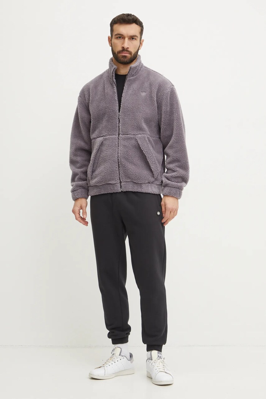 Флісова кофта adidas Originals колір сірий однотонна IY2255
