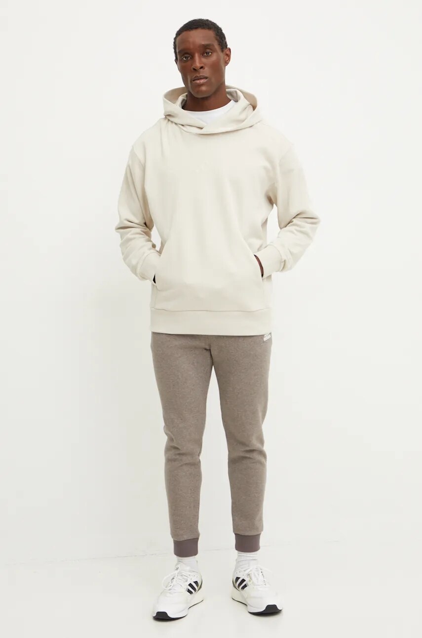 Бавовняна кофта adidas All SZN чоловіча колір бежевий з капюшоном однотонна IY4157