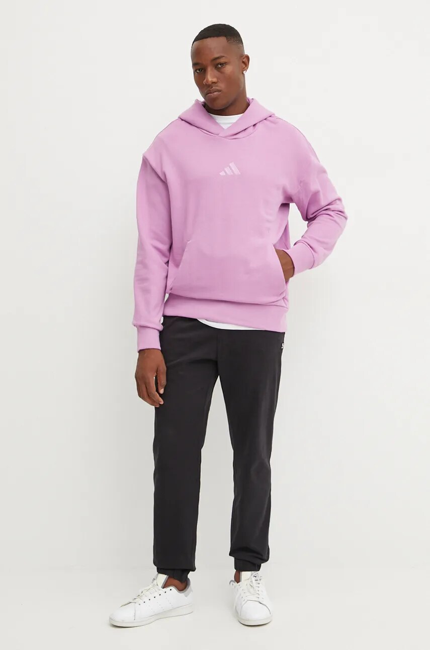 Бавовняна кофта adidas All SZN чоловіча колір фіолетовий з капюшоном однотонна IY4160