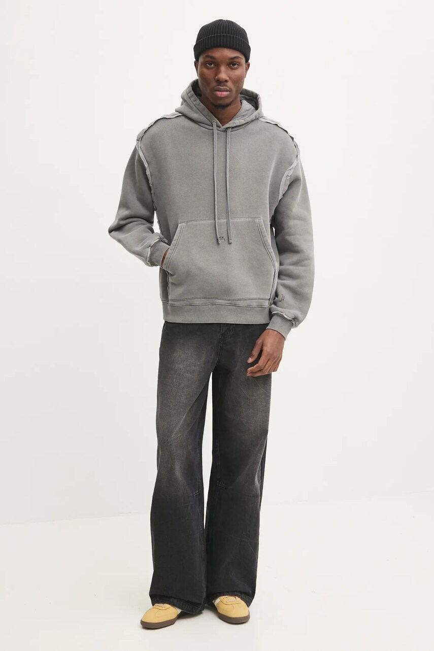 Бавовняна кофта A-COLD-WALL* Facade Hoodie чоловіча колір сірий з капюшоном однотонна ACWMW200