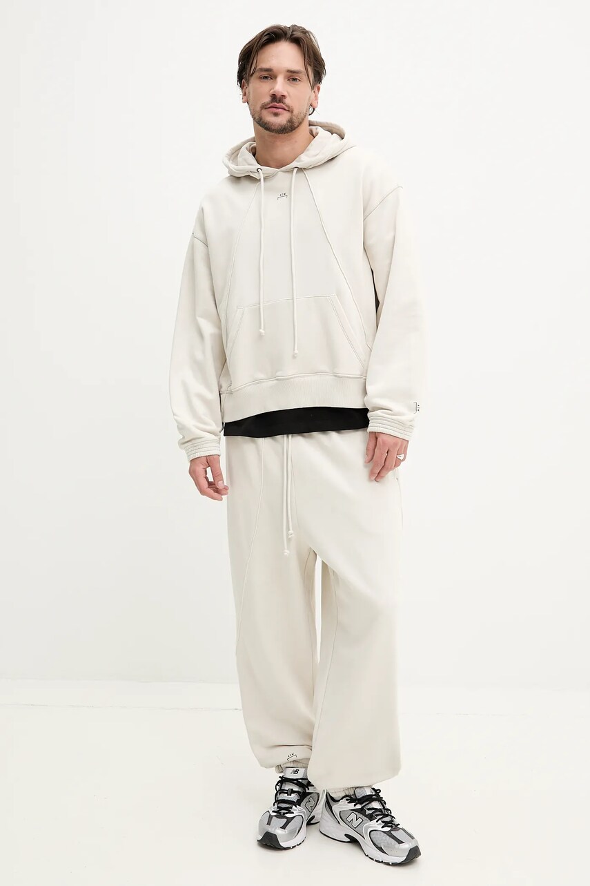 Бавовняна кофта A-COLD-WALL* Millbank Hoodie чоловіча колір бежевий з капюшоном однотонна ACWMW197