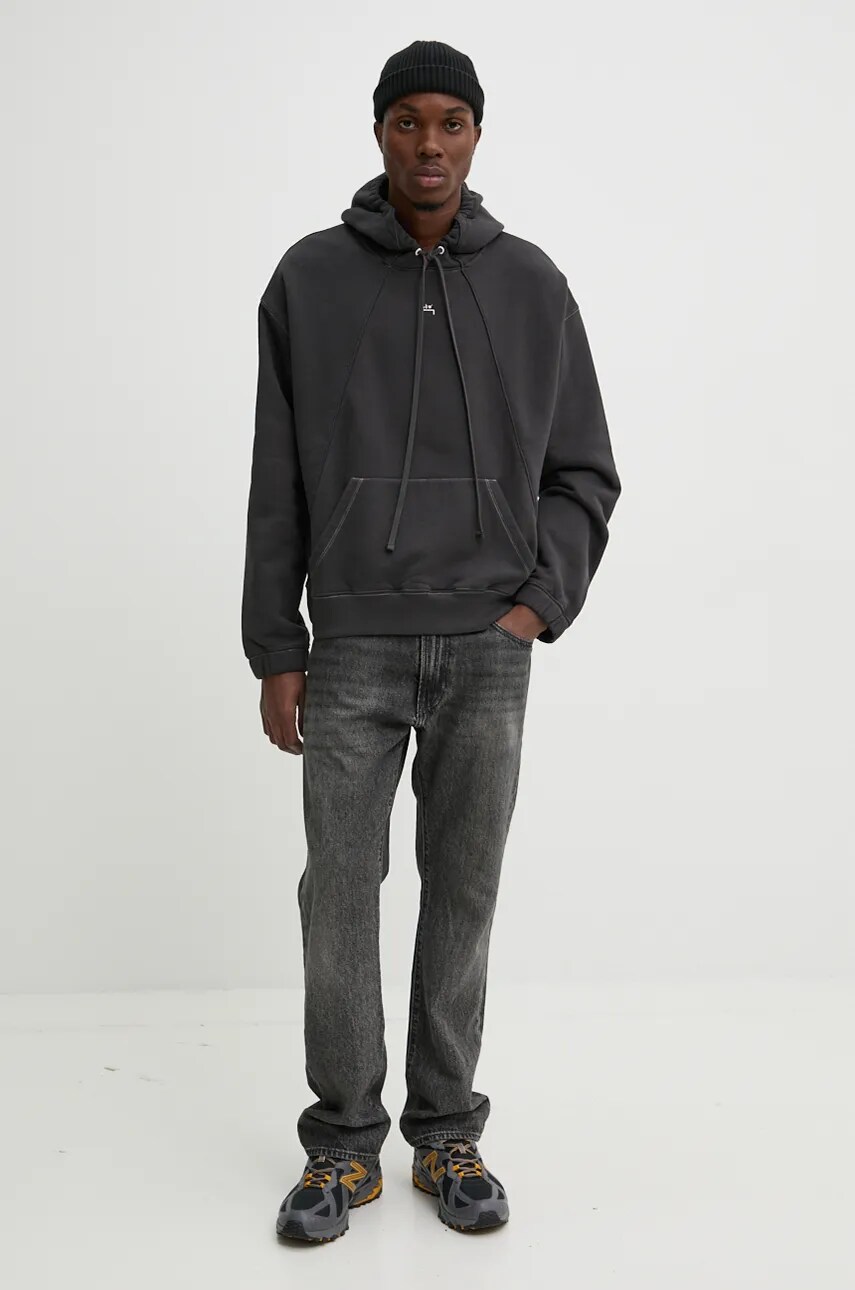 Бавовняна кофта A-COLD-WALL* Millbank Hoodie чоловіча колір сірий з капюшоном однотонна ACWMW197