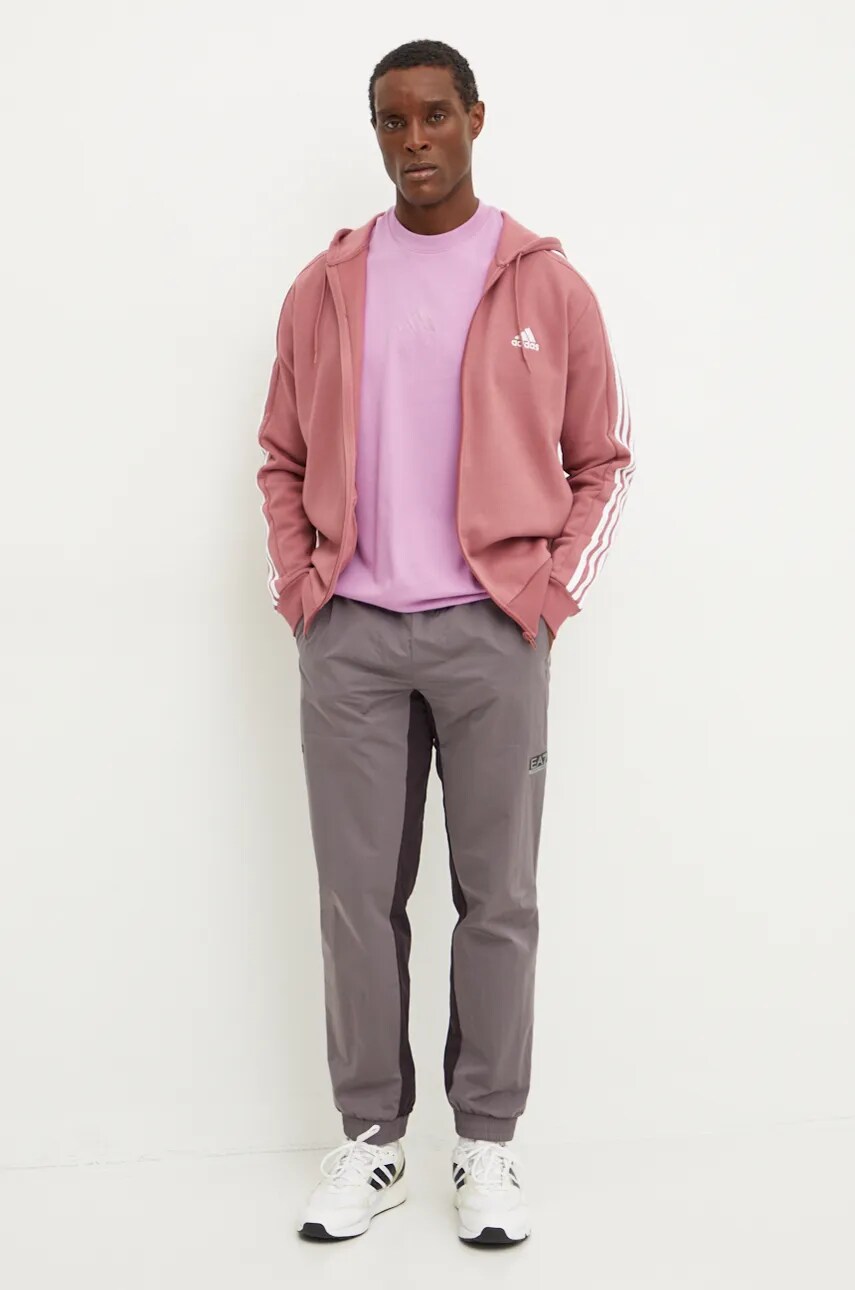 Кофта adidas Essentials чоловіча колір рожевий з капюшоном візерунок IX0166
