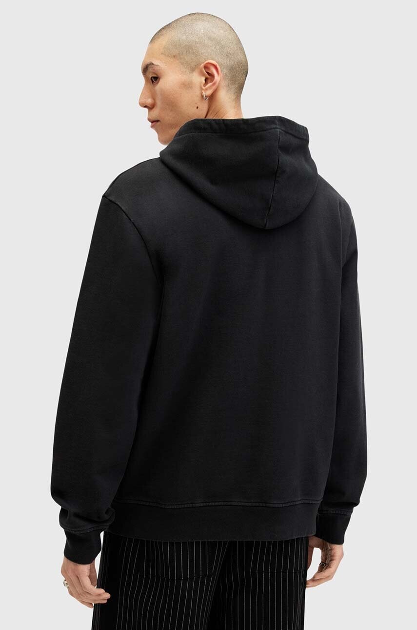 Бавовняна кофта AllSaints BONES OTH HOODY чоловіча колір чорний з капюшоном однотонна M005NB