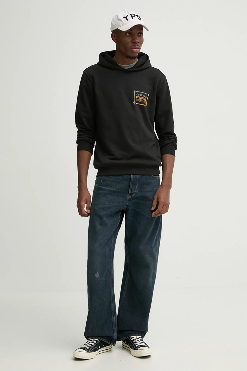 Кофта G-Star Raw чоловіча колір чорний з капюшоном з принтом D25442-D797