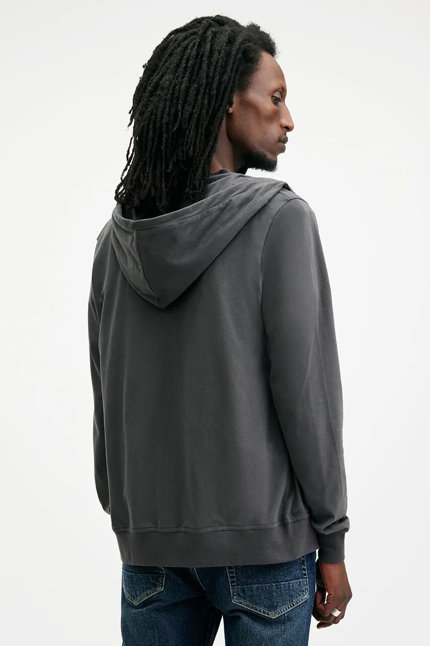 Бавовняна кофта AllSaints BRACE чоловіча колір сірий з капюшоном однотонна M032JB