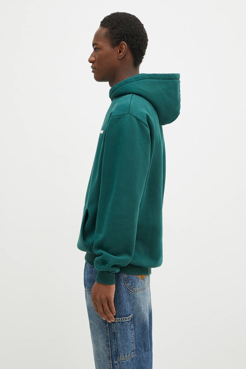 Кофта Butter Goods Basic Pullover Hood чоловіча колір зелений з капюшоном однотонна BG243203