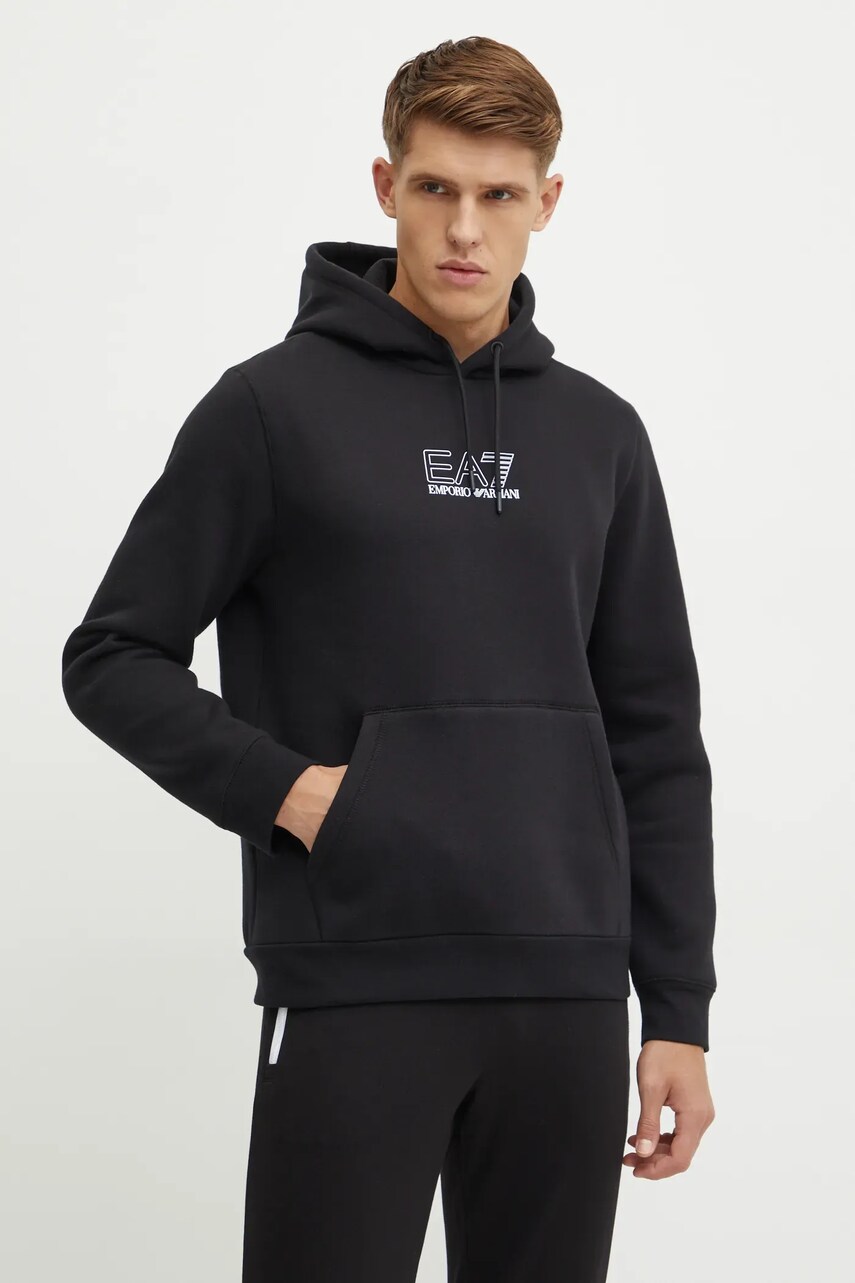 Кофта EA7 Emporio Armani колір чорний з капюшоном з принтом PJZXZ.6DUM18