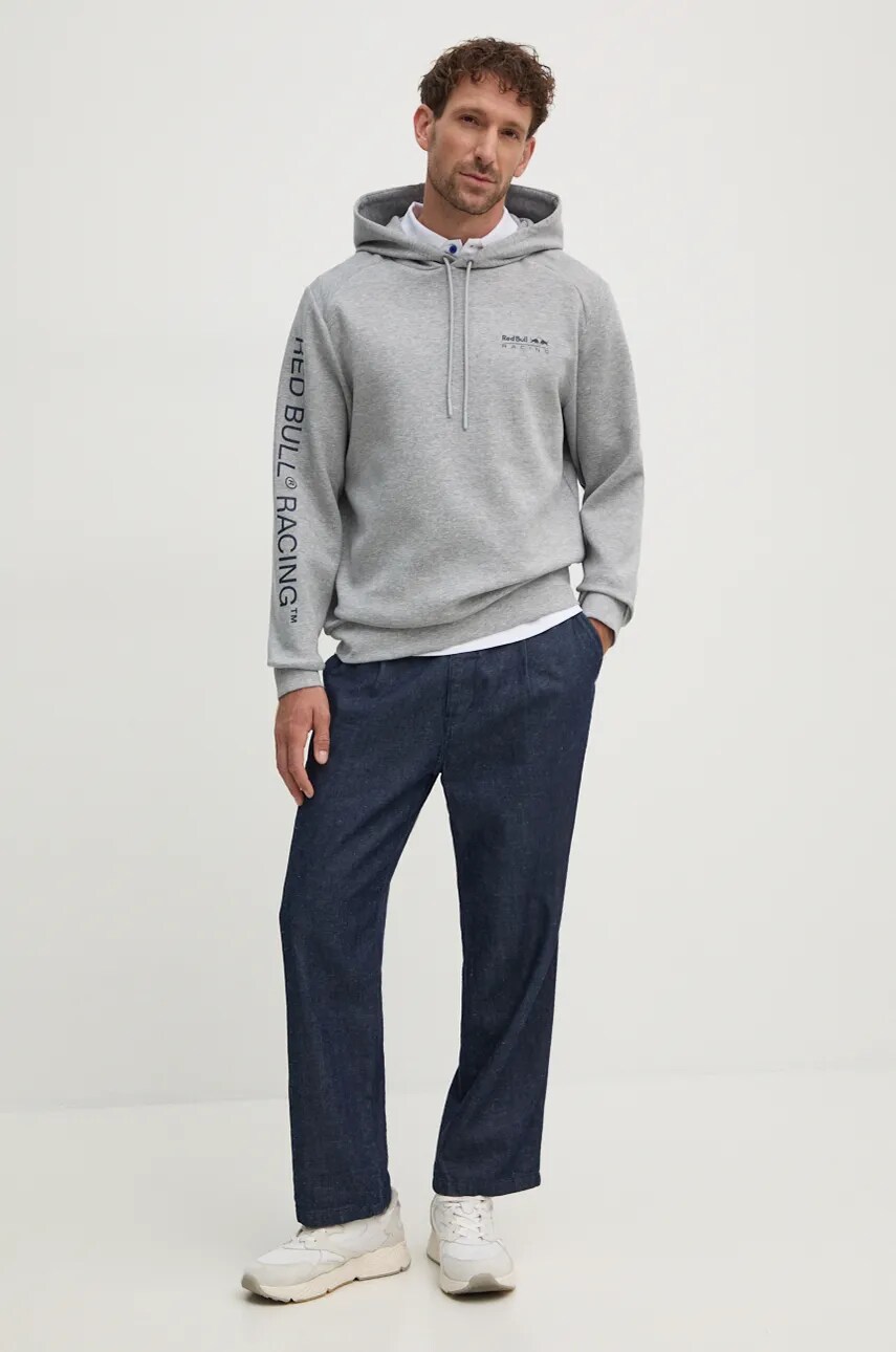 Кофта Red Bull Racing x Pepe Jeans Red Bull Racing x Pepe Jeans колір сірий з капюшоном з принтом RU580006
