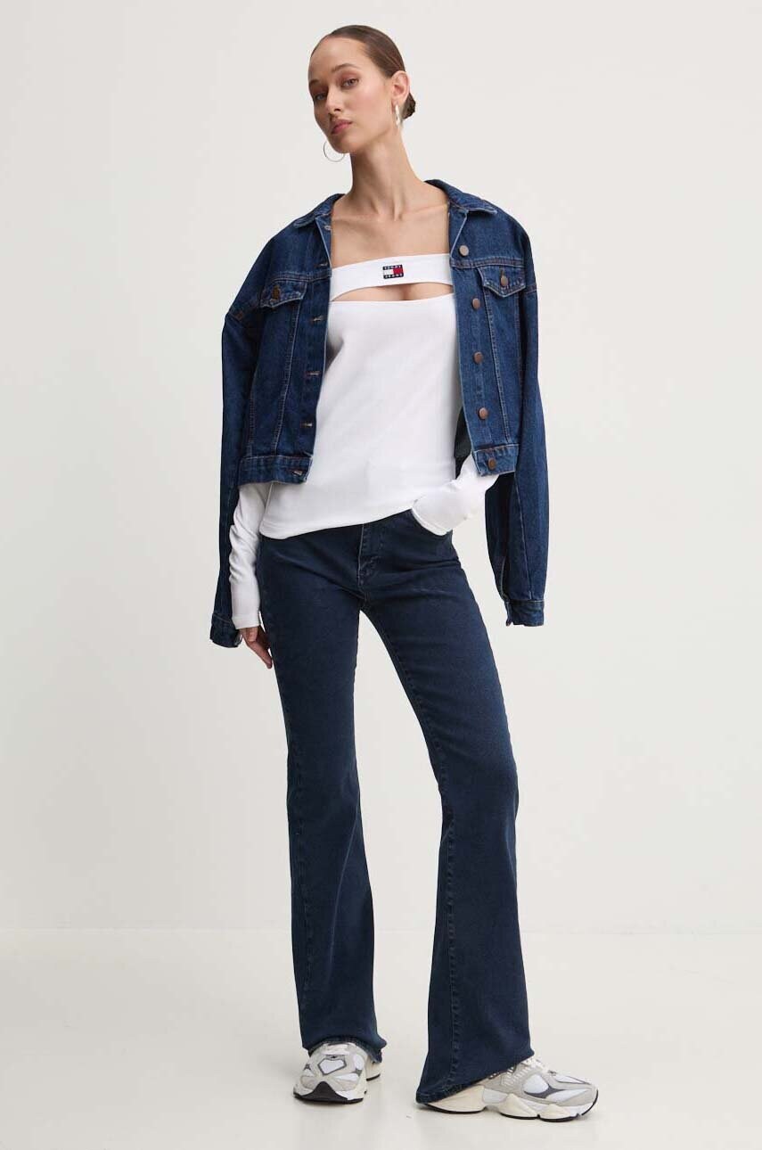 Лонгслів Tommy Jeans жіночий колір білий оголоне плече DW0DW18437