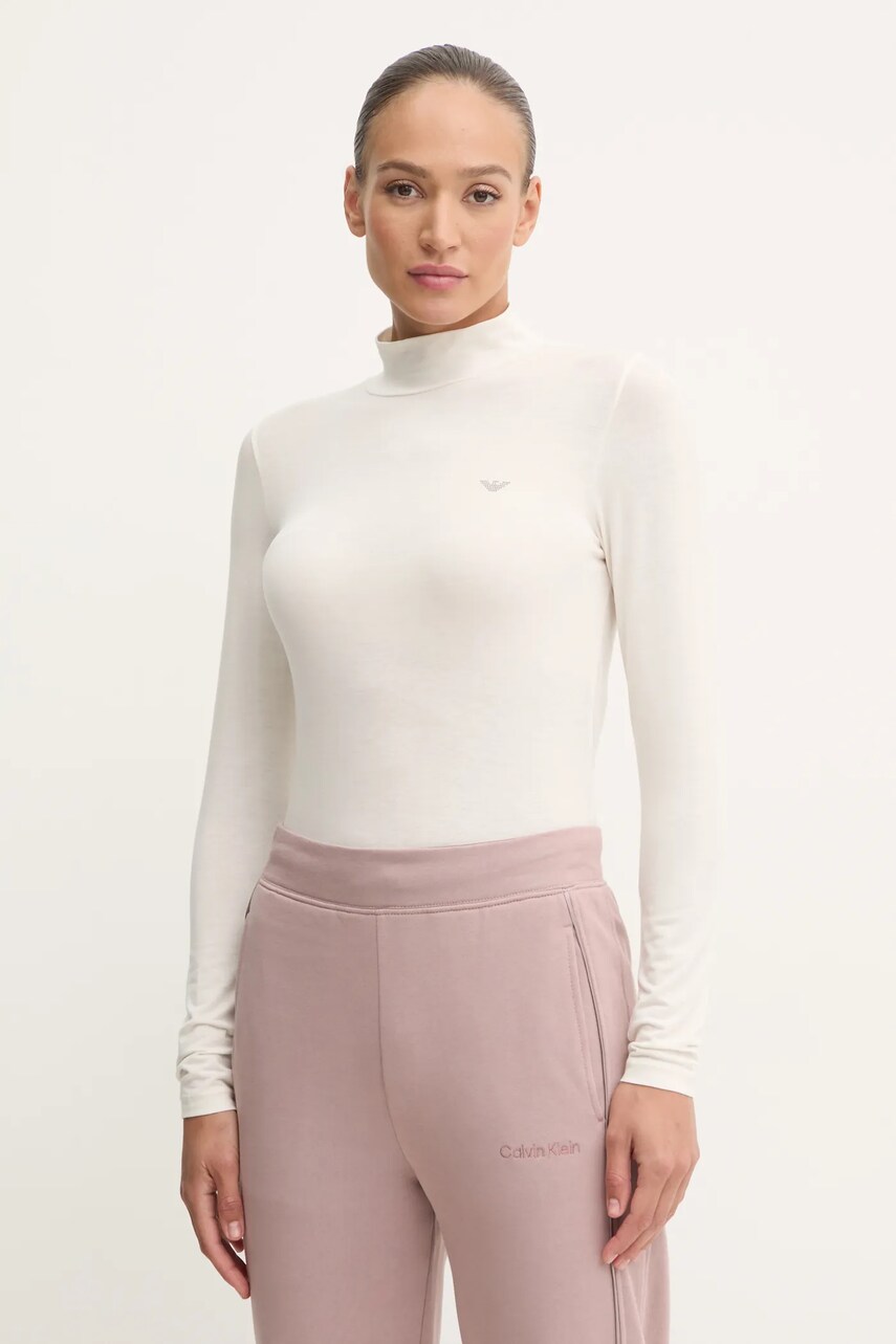 Лонгслів лаунж Emporio Armani Underwear колір бежевий півгольф 164633 4F224