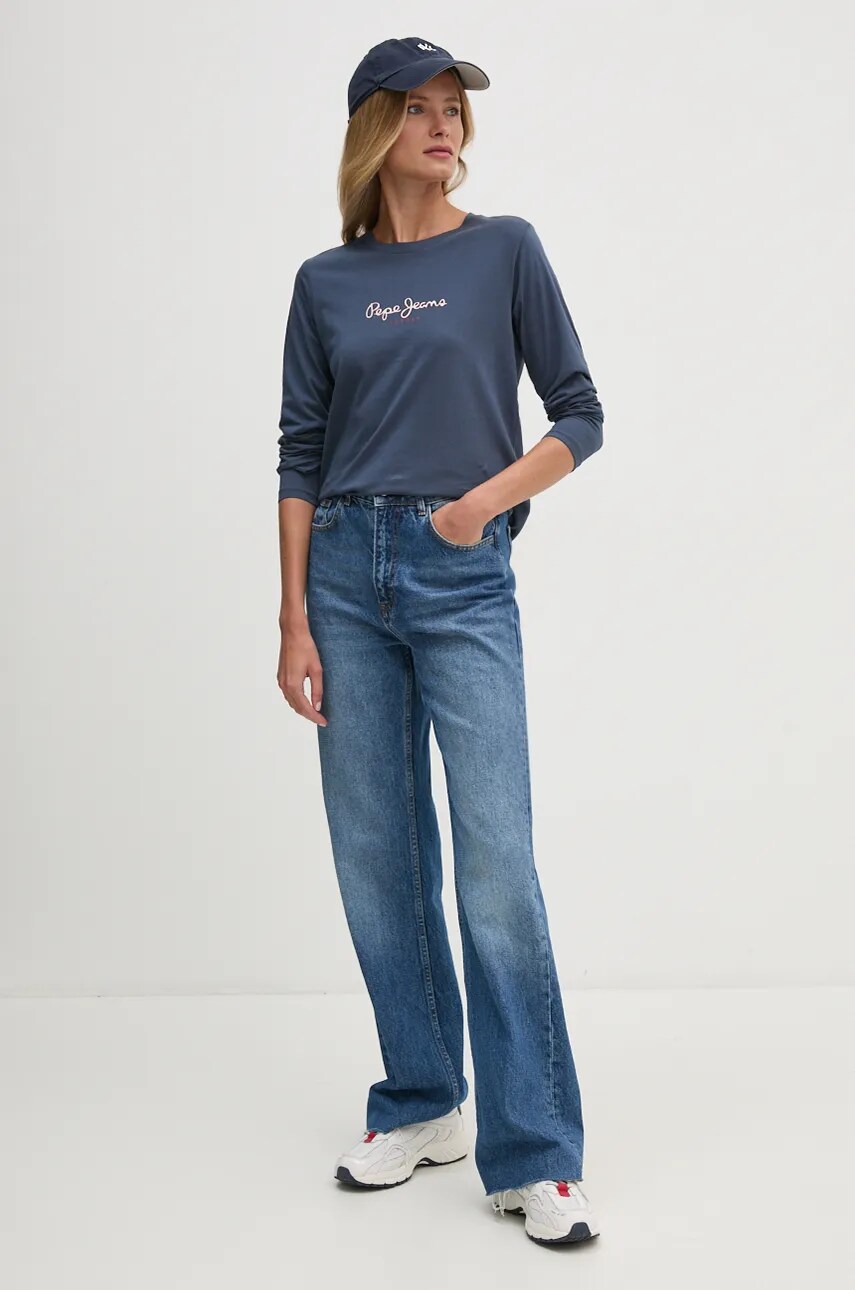 Бавовняний лонгслів Pepe Jeans FIORE LS колір синій PL505947