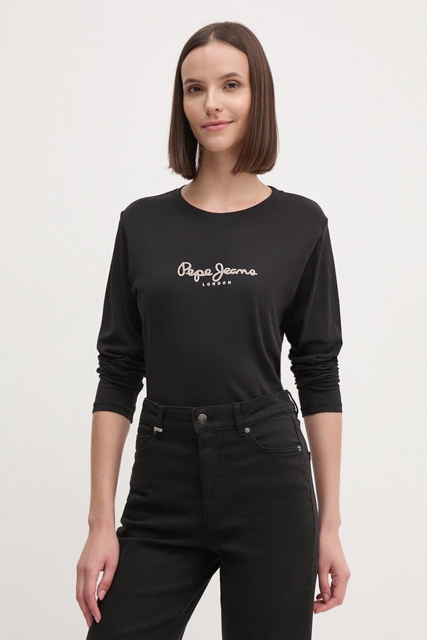 Бавовняний лонгслів Pepe Jeans FIORE LS колір чорний PL505947
