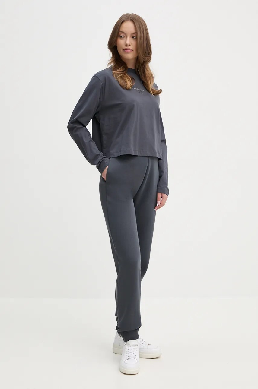 Бавовняний лонгслів Calvin Klein Jeans колір сірий J20J224200