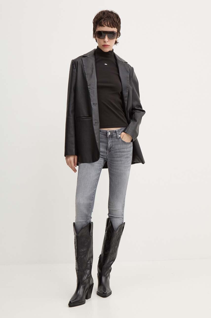 Лонгслів Tommy Jeans жіночий колір чорний півгольф DW0DW19830