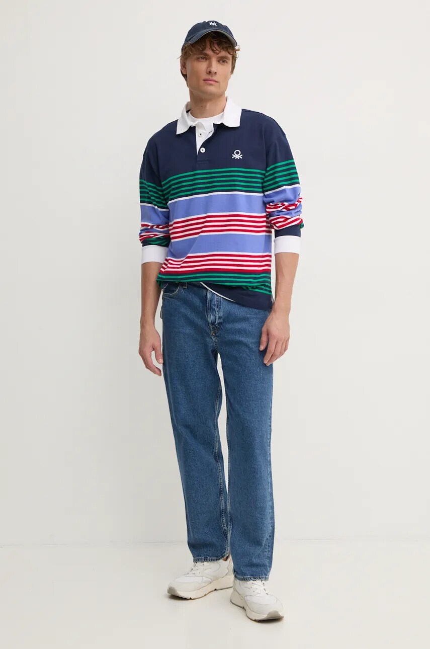 Бавовняний лонгслів United Colors of Benetton колір синій візерунок 3KUJU301E