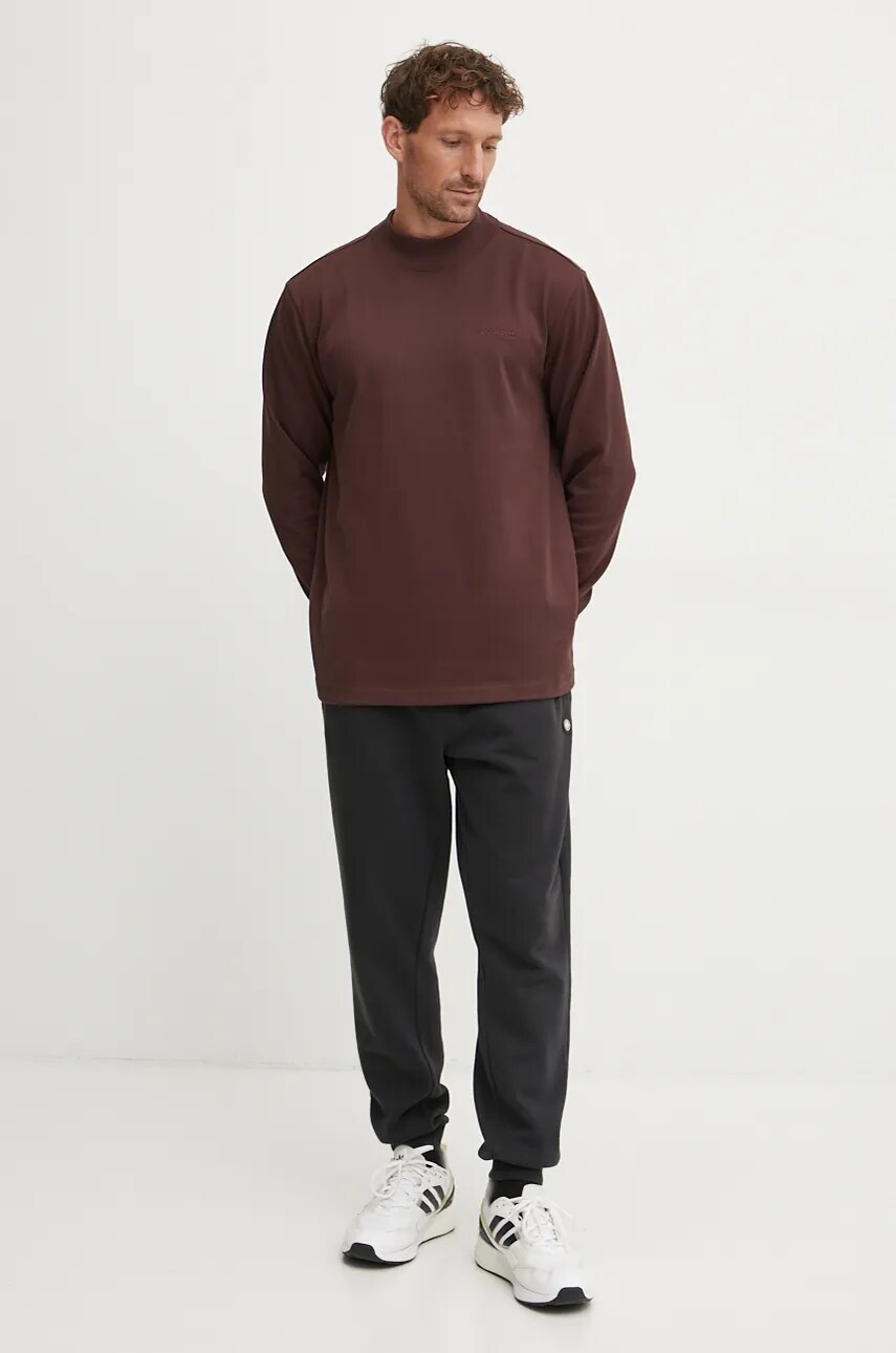 Бавовняний лонгслів adidas Originals Longsleeve Mock Neck колір бордовий однотонний IW3258